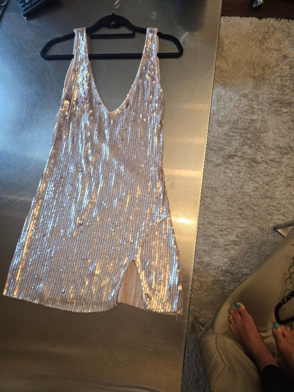 Free People Dusty Rose or Pale Pink Sequin Mini Dress / Tunic